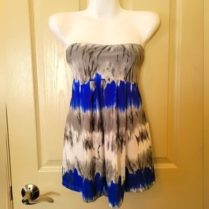 Venus -  Strapless Tube Top Blue & Gray Tie Die Print  - Large